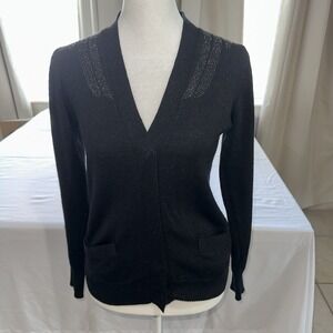 Rapsodia Sweaters Women's Wool Embroidered Black Cardigan SIZE Small